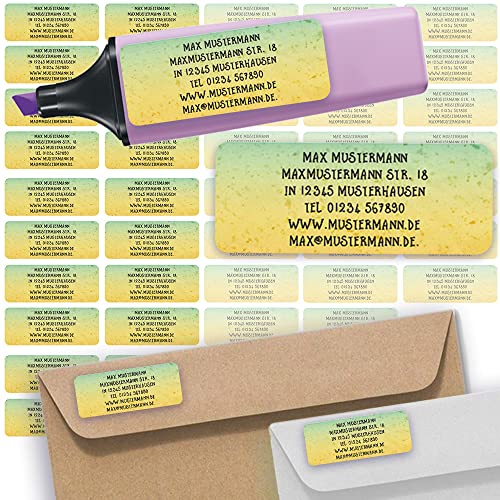 Adress-Etiketten - Adress-Aufkleber Sticker Namensaufkleber mit Ihrem Wunschtext 57x 23mm, für 1 bis 5 Zeilen Text - 45 Stück 45 Hintergründe zur Auswahl (31 Watercolor) von Sunnywall