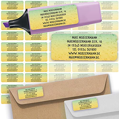 Adress-Etiketten - Adress-Aufkleber Sticker Namensaufkleber mit Ihrem Wunschtext 57x 23mm, für 1 bis 5 Zeilen Text - 45 Stück – 45 Hintergründe zur Auswahl (31 Watercolor) von Sunnywall