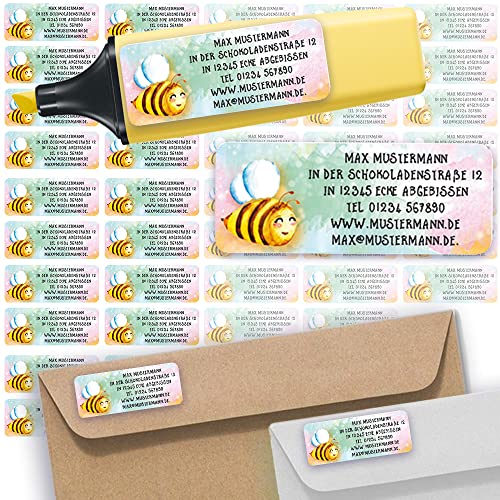 Adress-Etiketten - Adress-Aufkleber Sticker Namensaufkleber mit Ihrem Wunschtext 57x 23mm, für 1 bis 5 Zeilen Text - 45 Stück – 45 Hintergründe zur Auswahl (33 Biene Bee) von Sunnywall