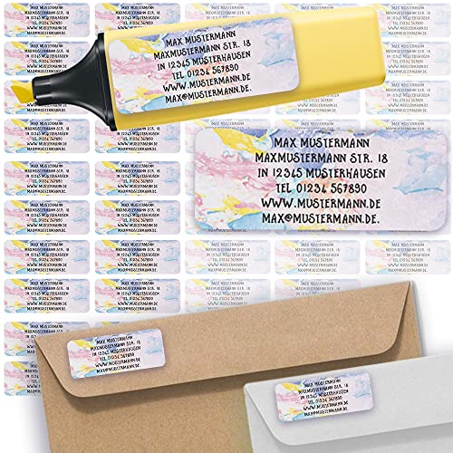 Adress-Etiketten - Adress-Aufkleber Sticker Namensaufkleber mit Ihrem Wunschtext 57x 23mm, für 1 bis 5 Zeilen Text - 45 Stück – 45 Hintergründe zur Auswahl (33 Papier marmoriert marbled paper) von Sunnywall