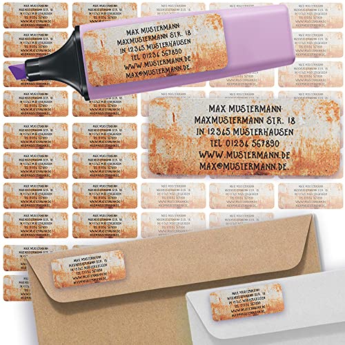 Adress-Etiketten - Adress-Aufkleber Sticker Namensaufkleber mit Ihrem Wunschtext 57x 23mm, für 1 bis 5 Zeilen Text - 45 Stück 45 Hintergründe zur Auswahl (36 Metal rostoptik rust optics) von Sunnywall