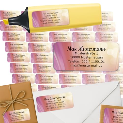 Adress-Etiketten - Adress-Aufkleber Sticker Namensaufkleber mit Ihrem Wunschtext 57x 23mm, für 1 bis 5 Zeilen Text - 45 Stück 45 Hintergründe zur Auswahl (38 Modern) von Sunnywall