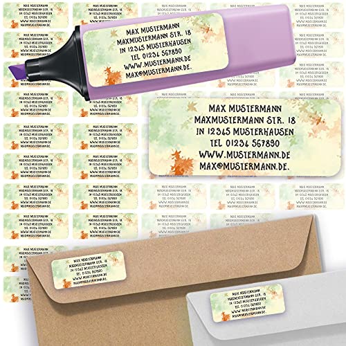Adress-Etiketten - Adress-Aufkleber Sticker Namensaufkleber mit Ihrem Wunschtext 57x 23mm, für 1 bis 5 Zeilen Text - 45 Stück – 45 Hintergründe zur Auswahl (40 Herbst fall color) von Sunnywall