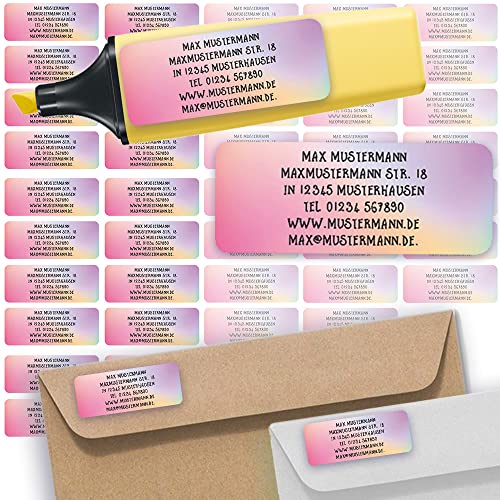 Adress-Etiketten - Adress-Aufkleber Sticker Namensaufkleber mit Ihrem Wunschtext 57x 23mm, für 1 bis 5 Zeilen Text - 45 Stück 45 Hintergründe zur Auswahl (43 Verlauf course) von Sunnywall