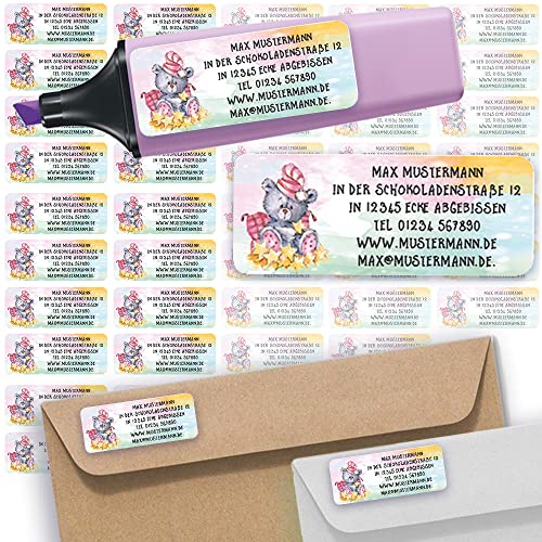 Adress-Etiketten - Adress-Aufkleber Sticker Namensaufkleber mit Ihrem Wunschtext 57x 23mm, für 1 bis 5 Zeilen Text - 45 Stück – 45 Hintergründe zur Auswahl (44 Teddy-Bär Teddy Bear) von Sunnywall