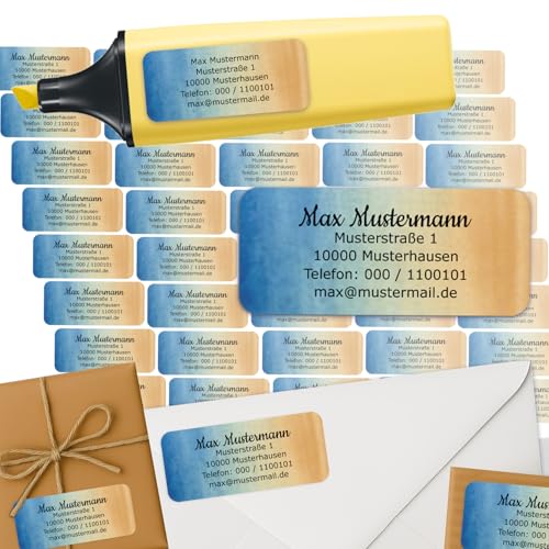Adress-Etiketten - Adress-Aufkleber Sticker Namensaufkleber mit Ihrem Wunschtext 57x 23mm, für 1 bis 5 Zeilen Text - 45 Stück 45 Hintergründe zur Auswahl (44 Verlauf course) von Sunnywall