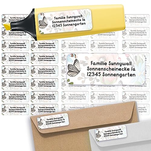 Sunnywall® Adressetiketten Adressaufkleber personalisiert - 110 Klebeetiketten Butterfly Schmetterling 53x21mm | Aufkleber mit Wunschtext von Sunnywall