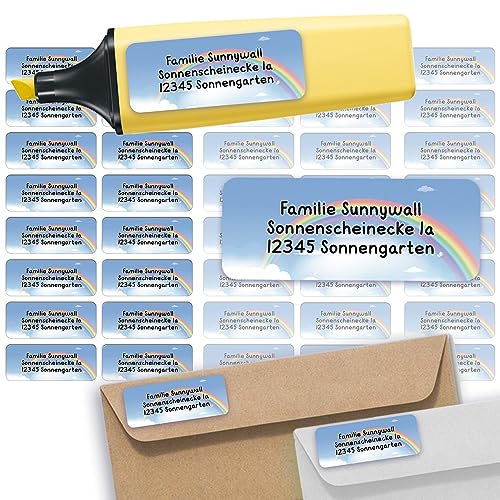 Adress-Etiketten - Adress-Aufkleber Sticker mit Ihrem Wunschtext 53x 21mm, für 1 bis 5 Zeilen Text – 110 Stück – 38 Hintergründe zur Auswahl (24 Pattern Regenbogen) von Sunnywall