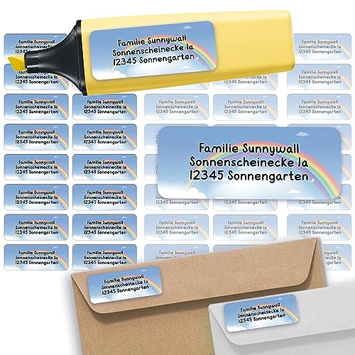 Sunnywall® Adressetiketten Adressaufkleber personalisiert - 110 Klebeetiketten Regenbogen 53x21mm | Aufkleber mit Wunschtext von Sunnywall