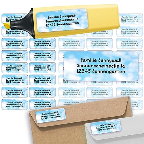 Adress-Etiketten - Adress-Aufkleber Sticker mit Ihrem Wunschtext 53x 21mm, für 1 bis 5 Zeilen Text – 110 Stück – 38 Hintergründe zur Auswahl (25 Pattern Wolken) von Sunnywall