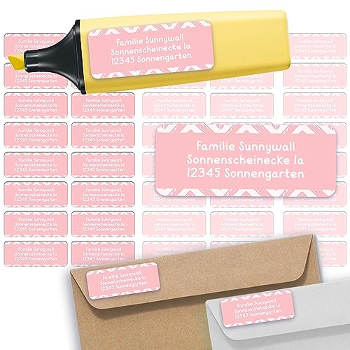 Sunnywall® Adressetiketten Adressaufkleber personalisiert - 110 Klebeetiketten Pink 53x21mm | Aufkleber mit Wunschtext von Sunnywall