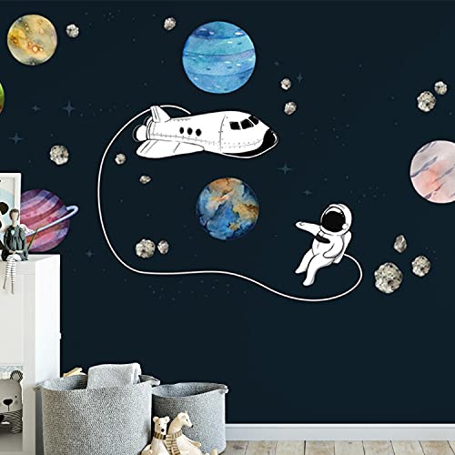 Astronaut Weltraum Wandtattoo Kollektion | Kinderzimmer | Wohnzimmer | Aufkleber bunt Wanddeko Sterne Mond Space (Spaceshuttle Weltall) von Sunnywall