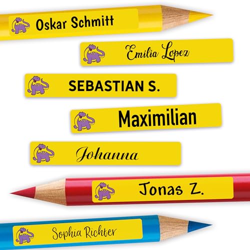 Sunnywall® Stifteaufkleber Dinosaurier Namensaufkleber Kinder Schule 72 Stück Aufkleber für Stifte Namensetiketten Etiketten | schmale 49x7,5mm Kita Schulanfang von Sunnywall