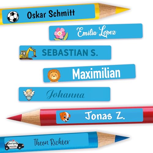 Sunnywall® 72 bis 216 Stück Namensaufkleber Kinder für Schule Kita - "Azurblau" Personalisierte Aufkleber, Ideal für Stifte & Schulsachen, Made in Germany von Sunnywall