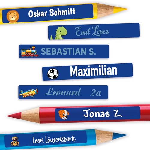 Sunnywall® 72 bis 216 Stück Namensaufkleber Kinder für Schule Kita - "Dunkelblau" Personalisierte Aufkleber, Ideal für Stifte & Schulsachen, Made in Germany von Sunnywall
