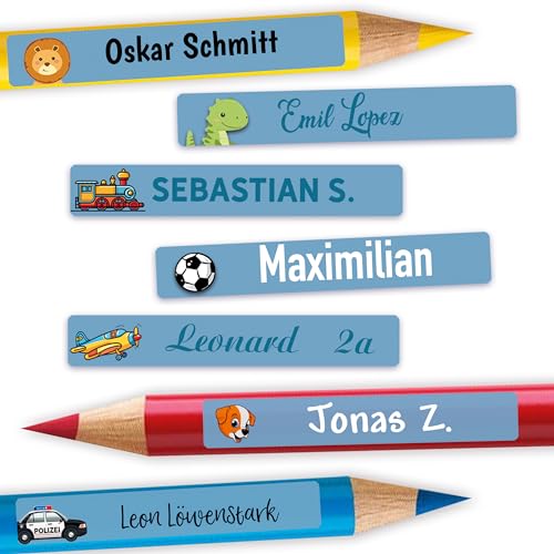 Sunnywall® 72 bis 216 Stück Namensaufkleber Kinder für Schule Kita - "Blau" Personalisierte Aufkleber, Ideal für Stifte & Schulsachen, Made in Germany von Sunnywall