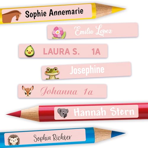 Sunnywall® Namensaufkleber Kinder – Stifteaufkleber personalisiert für Schule & Kita, ideal für Stifte & Schulsachen, wasserfest & spülmaschinenfest (Pastellrosa) von Sunnywall