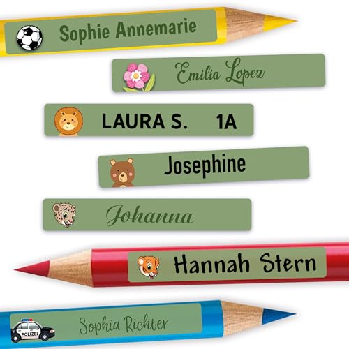 Sunnywall® 72 bis 216 Stück Namensaufkleber Kinder für Schule Kita - "Moosgrün" Personalisierte Aufkleber, Ideal für Stifte & Schulsachen, Made in Germany von Sunnywall