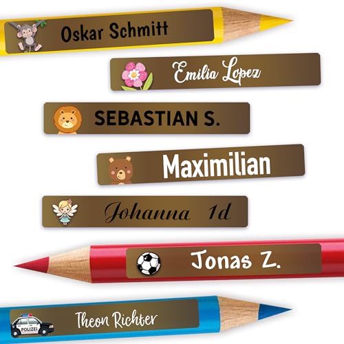 Sunnywall® 72 bis 216 Stück Namensaufkleber Kinder für Schule Kita - "Bronze" Personalisierte Aufkleber, Ideal für Stifte & Schulsachen, Made in Germany von Sunnywall