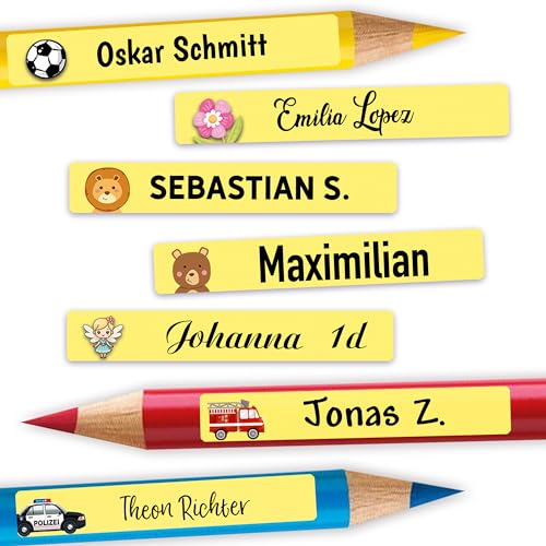 Sunnywall® 72 bis 216 Stück Namensaufkleber Kinder für Schule Kita - "Gelb" Personalisierte Aufkleber, Ideal für Stifte & Schulsachen, Made in Germany von Sunnywall