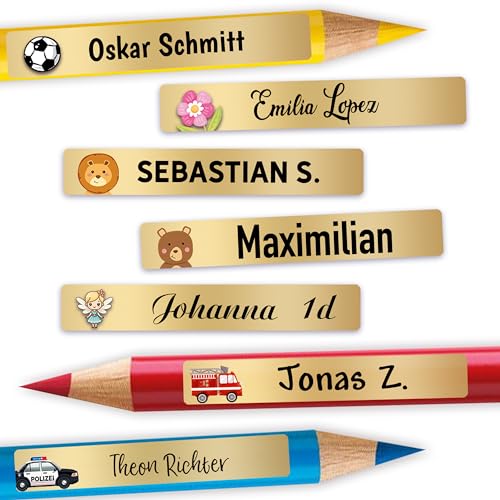 Sunnywall® 72 bis 216 Stück Namensaufkleber Kinder für Schule Kita - "Gold-farbend" Personalisierte Aufkleber, Ideal für Stifte & Schulsachen, Made in Germany von Sunnywall