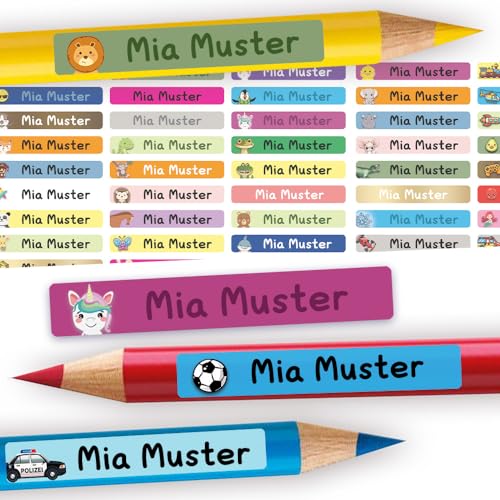 Sunnywall® 72 bis 216 Stück Namensaufkleber Kinder für Schule Kita - Personalisierte Aufkleber, Ideal für Stifte & Schulsachen, Stifteaufkleber, Made in Germany, Mix von Sunnywall