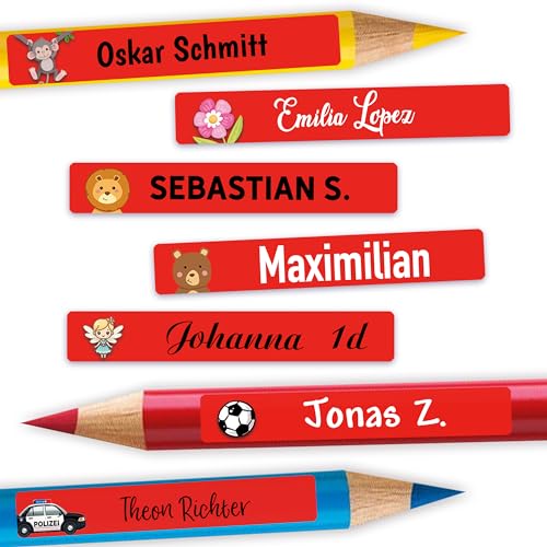 Sunnywall® 72 Stück Namensaufkleber Kinder für Schule Kita - "Rot" Personalisierte Aufkleber, Ideal für Stifte & Schulsachen, Made in Germany von Sunnywall