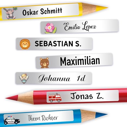 Sunnywall® Namensaufkleber Kinder – Stifteaufkleber personalisiert für Schule & Kita, ideal für Stifte & Schulsachen, wasserfest & spülmaschinenfest, starker Halt (silbergrau) von Sunnywall