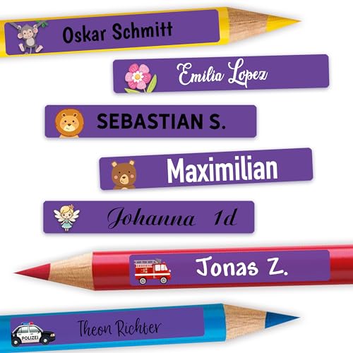 Sunnywall® Stifteaufkleber violette Namensaufkleber Kinder Schule 72 Stück Aufkleber für Stifte Namensetiketten Etiketten | schmale 49x7,5mm Kita Schulanfang von Sunnywall