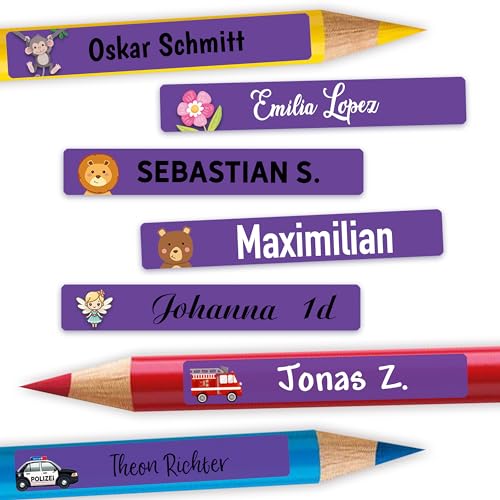 Sunnywall® Namensaufkleber Kinder – Stifteaufkleber personalisiert für Schule & Kita, ideal für Stifte & Schulsachen, wasserfest & spülmaschinenfest, extra starker Halt (Violett) von Sunnywall