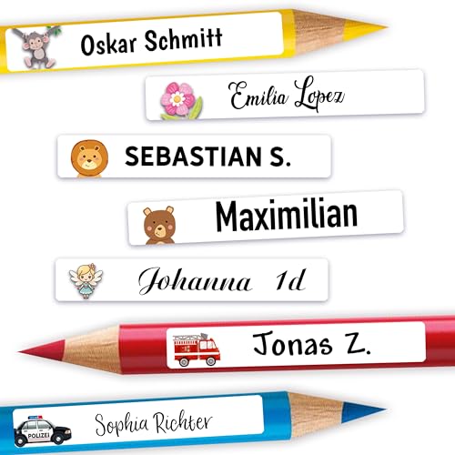 Sunnywall® Namensaufkleber Kinder – Stifteaufkleber personalisiert für Schule & Kita, ideal für Stifte & Schulsachen, wasserfest & spülmaschinenfest, extra starker Halt (Weiss) von Sunnywall