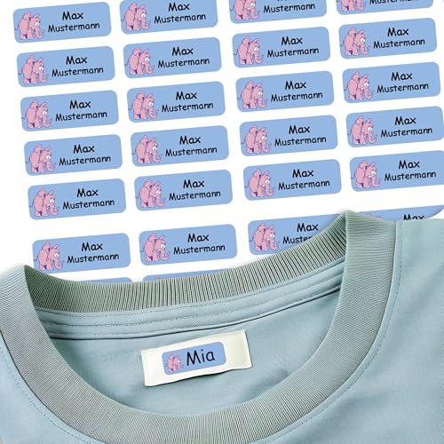 Sunnywall® 37 Selbstklebende Namensschilder & Namensaufkleber für Kleidung & Gegenstände - waschmaschinengeeignet | Ideal für Kinder, Schule und Kita (3,8x1,4 cm) (Elefant 06) von Sunnywall