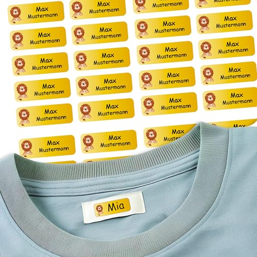 Sunnywall® 37 Selbstklebende Namensschilder & Namensaufkleber für Kleidung & Gegenstände - waschmaschinengeeignet | Ideal für Kinder, Schule und Kita (3,8x1,4 cm) (Löwe 27) von Sunnywall