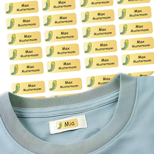 Sunnywall® 37 Selbstklebende Namensschilder & Namensaufkleber für Kleidung & Gegenstände - waschmaschinengeeignet | Ideal für Kinder, Schule und Kita (3,8x1,4 cm) (Raupe 19) von Sunnywall