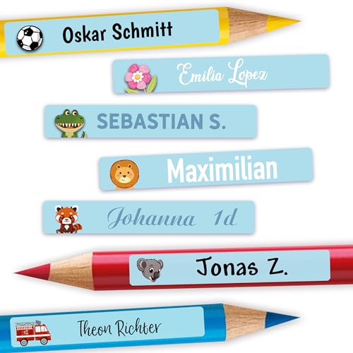 Sunnywall® Namensaufkleber Kinder – Stifteaufkleber personalisiert für Schule & Kita, ideal für Stifte & Schulsachen, wasserfest & spülmaschinenfest, starker Halt (Pastellblau) von Sunnywall