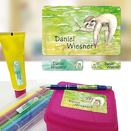 Sunnywall® Faultier sloth Namensaufkleber Stife-Aufkleber Federmappe Kinder & Erwachsene Namen Sticker Aufkleber Sticker 79 Stück Schule und Kindergarten - wasserfest von Sunnywall