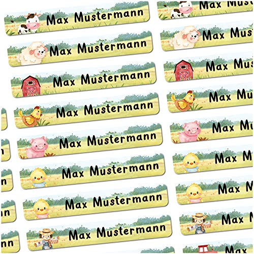 Sunnywall® Namensaufkleber Bauernhof Tiere Namen Sticker Aufkleber Sticker für Kinder Schule Kindergarten SCHMAL - 72 Stück - 4,9x0,75cm von Sunnywall