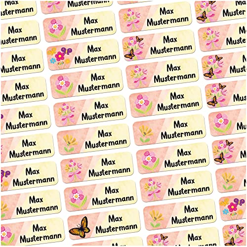 60 Stück personalisierte Namensaufkleber für Schulsache. Für Kinder Schule und Kindergarten zum Markieren von Gegenständen (Blumen) Maße 4,8x1,6cm von Sunnywall