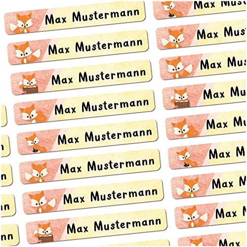 72 Stück personalisierte Namensaufkleber für Schulsache. Für Kinder Schule und Kindergarten zum Markieren von Gegenständen (Fuchs) Maße 4,9 x 0,75cm von Sunnywall