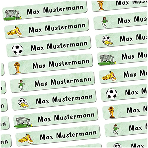 72 Stück personalisierte Namensaufkleber für Schulsache. Für Kinder Schule und Kindergarten zum Markieren von Gegenständen (Fussball) Maße 4,9 x 0,75cm von Sunnywall