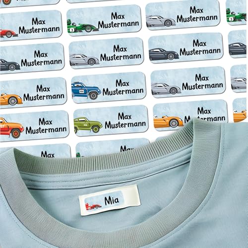 Sunnywall® 37 Selbstklebende Namensschilder & Namensaufkleber für Kleidung & Gegenstände - Waschmaschinenfest | Ideal für Kinder, Schule und Kita (3,8x1,4 cm) Auto von Sunnywall