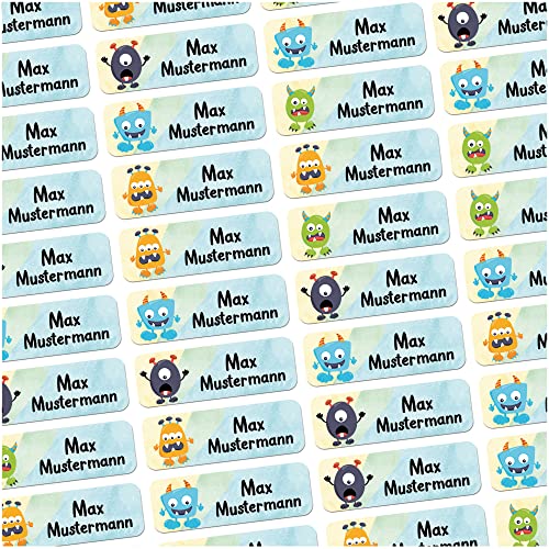 Sunnywall® Namensaufkleber Monster Namen Sticker Aufkleber Sticker für Kinder Schule Kindergarten 60 Stück - 4,8x1,6cm von Sunnywall
