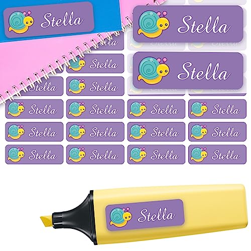 Sunnywall® Namensaufkleber Kinder Schule Schnecke Aufkleber Namensetiketten | 60 Stück Klebeetiketten zum Beschriften 4,8x1,6cm Kita Schulanfang | wasserfest von Sunnywall
