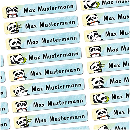 72 Stück personalisierte Namensaufkleber für Schulsache. Für Kinder Schule und Kindergarten zum Markieren von Gegenständen (Panda) Maße 4,9 x 0,75cm von Sunnywall