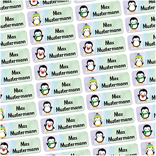 Sunnywall® Namensaufkleber Pinguin Namen Sticker Aufkleber Sticker für Kinder Schule Kindergarten 60 Stück - 4,8x1,6cm von Sunnywall