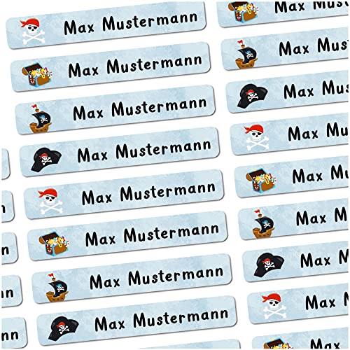 72 Stück personalisierte Namensaufkleber für Schulsache. Für Kinder Schule und Kindergarten zum Markieren von Gegenständen (Pirat) Maße 4,9 x 0,75cm von Sunnywall