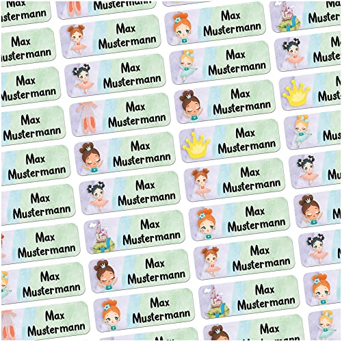 60 Stück personalisierte Namensaufkleber für Schulsache. Für Kinder Schule und Kindergarten zum Markieren von Gegenständen (Prinzessin) Maße 4,8x1,6cm von Sunnywall