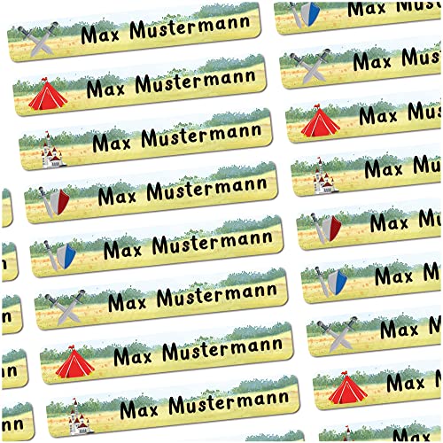72 Stück personalisierte Namensaufkleber für Schulsache. Für Kinder Schule und Kindergarten zum Markieren von Gegenständen (Ritter) Maße 4,9 x 0,75m von Sunnywall