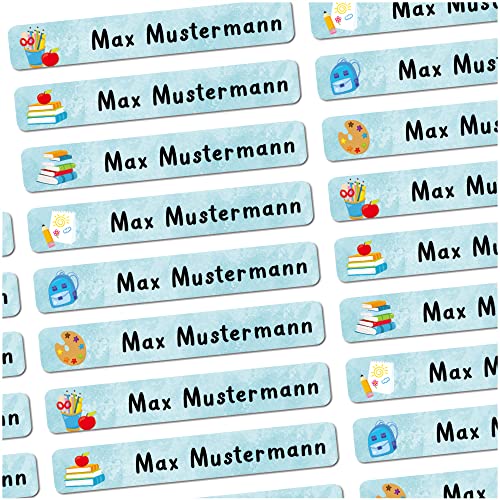 72 Stück personalisierte Namensaufkleber für Schulsache. Für Kinder Schule und Kindergarten zum Markieren von Gegenständen (Schule) Maße 4,9 x 0,75cm von Sunnywall