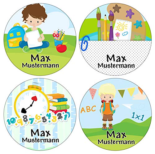Sunnywall® Runde Aufkleber Namensaufkleber Federmappe Kinder & Erwachsene Namen Sticker Aufkleber Sticker 44 Stück Schule und Kindergarten - wasserfest (Einschulung Schule Jungs) von Sunnywall